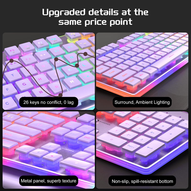 Camiysn Creamy Gaming Keyboard and Mouse, Purple 104 Keys RGB and 6 Speed RGB Mouse Combo, Pudding Keycaps Silent Computer Keyboard for Computer/PC/Laptop/Mac/Windows/Office - Image 4