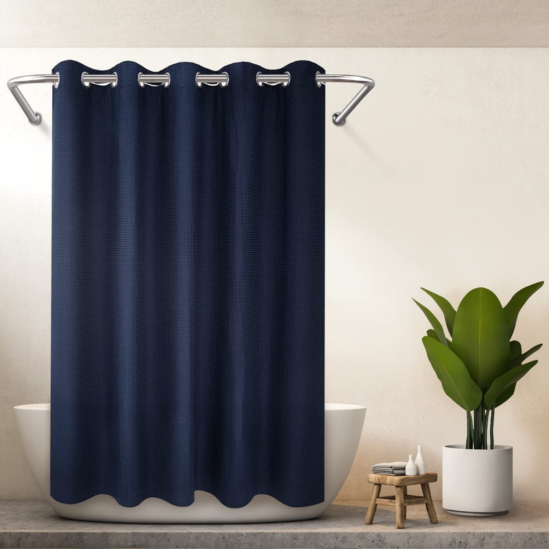 River Dream Hotel Grade No Hooks Needed Shower Curtain with Snap in LinerWater Repellent Machine Washable Navy Blue 71x74WLiner