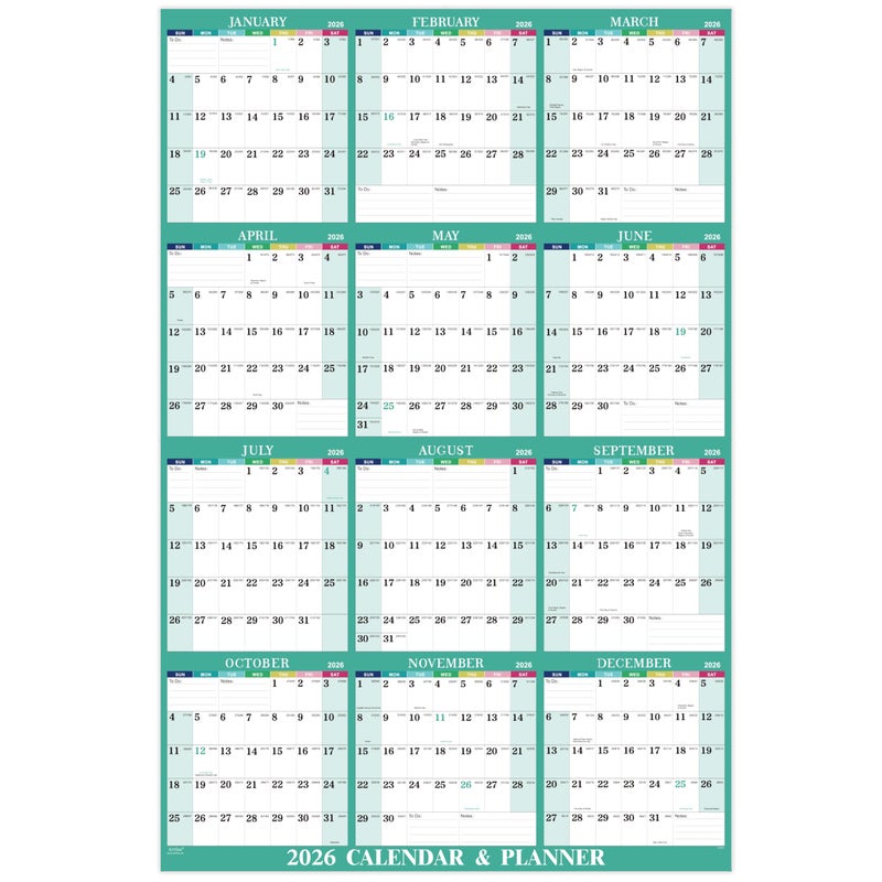 Artfan 2026 Yearly Wall Calendar - 2026 Calendar, JAN.2026 - DEC.2026, 34.8" x 22.8" (Open), Yearly Wall Calendar 2026, 2026 Calendars Vertical, One Page for Organizing - Colorful Lump - Image 1