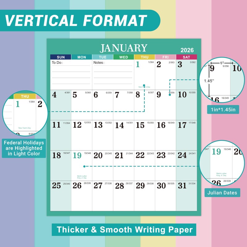 Artfan 2026 Yearly Wall Calendar - 2026 Calendar, JAN.2026 - DEC.2026, 34.8" x 22.8" (Open), Yearly Wall Calendar 2026, 2026 Calendars Vertical, One Page for Organizing - Colorful Lump - Image 3