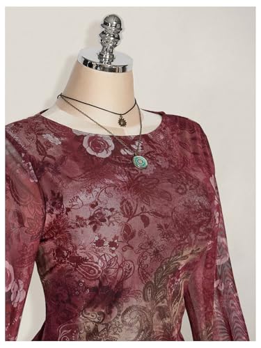 BEAUDRM Women's Plus Size Sheer Mesh Mini Dresses Long Bell Sleeve Wedding Guest Dresses Lettuce Trim Going Out Dresses Multicolor 3X-Large Plus - Image 4