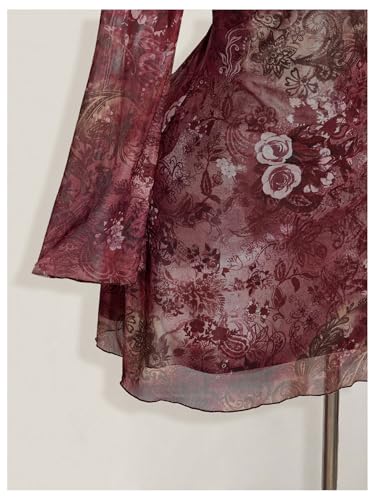 BEAUDRM Women's Plus Size Sheer Mesh Mini Dresses Long Bell Sleeve Wedding Guest Dresses Lettuce Trim Going Out Dresses Multicolor 3X-Large Plus - Image 5