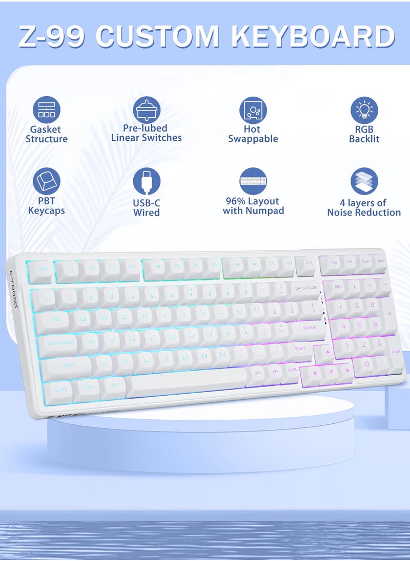 E-YOOSO - Z99 Creamy Mechanical Keyboard, Hot Swappable, Pre-lubed Linear Switches, Gasket Structure with Sound Dampening Foam, RGB Backlit, 99 Keys Wired Custom Gaming Keyboard for PC/Mac,White - Image 1