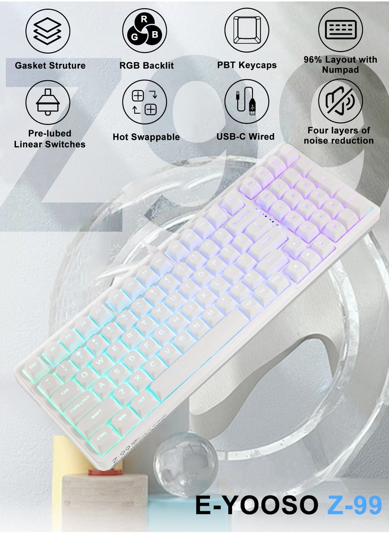 E-YOOSO - Z99 Creamy Mechanical Keyboard, Hot Swappable, Pre-lubed Linear Switches, Gasket Structure with Sound Dampening Foam, RGB Backlit, 99 Keys Wired Custom Gaming Keyboard for PC/Mac,White - Image 1