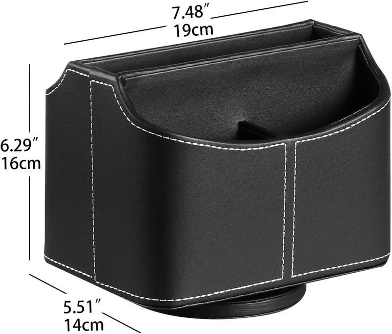 PUSU Remote Control Holder 360 Degrees Rotatable Desk Stationery Supply Organizer PU Leather Desktop Storage Box for Controllers Media Bedside Spinning TV Caddy iPad Mobile Pencil Cosmetic - Image 2