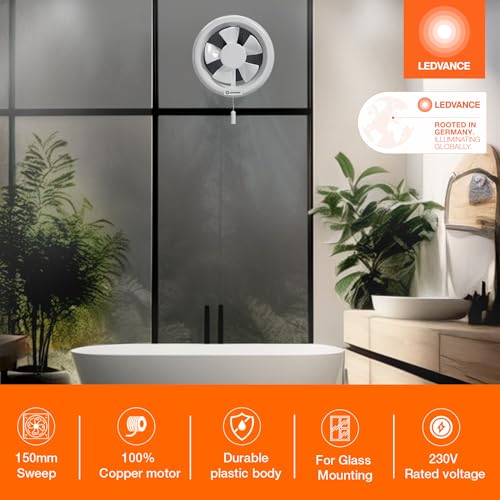 LEDVANCE Round Exhaust Fan 6 inch (150 mm) | Suitable for Kitchen, Bathroom & Washroom | Protection from Birds | Pull Cord Ensures Convenience | 100% Copper Motor | Round Shape | 2 Year Warranty - Image 4