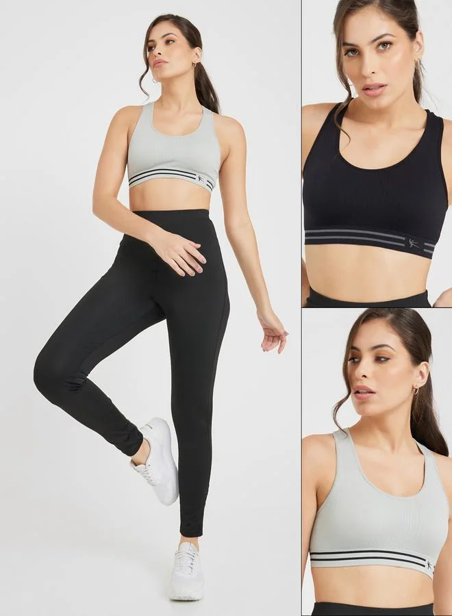 Styli Active Pack of 2 - Double Stripe Waist Strap Sports Bra