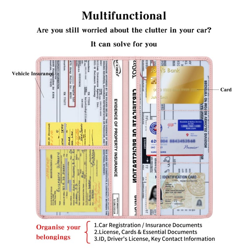 TILDOSAC 2Pack Leather Car Registration and Insurance Card Holder, Car Document Holder for Cards License with Magnetic Shut (Pink+Black) - Image 3