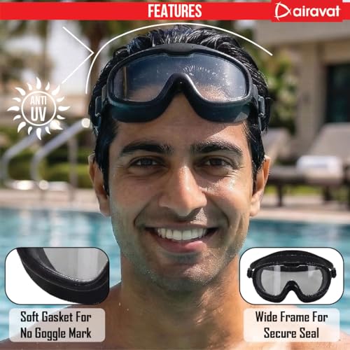 AIRAVAT Shore swimming goggles, polycarbonate goggles, No Leaking Anti-Fog Pool Goggles for Adult Men Women Youth, UV Protection, 180° Clear Vision, Free size (Black) - Image 5