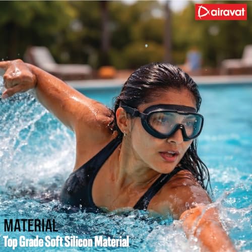 AIRAVAT Shore swimming goggles, polycarbonate goggles, No Leaking Anti-Fog Pool Goggles for Adult Men Women Youth, UV Protection, 180° Clear Vision, Free size (Black) - Image 3