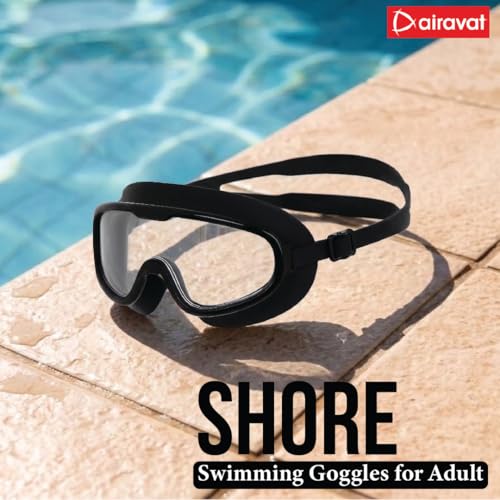 AIRAVAT Shore swimming goggles, polycarbonate goggles, No Leaking Anti-Fog Pool Goggles for Adult Men Women Youth, UV Protection, 180° Clear Vision, Free size (Black) - Image 2