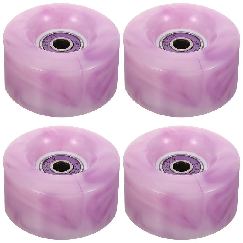 Inline Quad Skate Wheels 82A High Resilience Purple White Dual Color With Bearings - Image 2