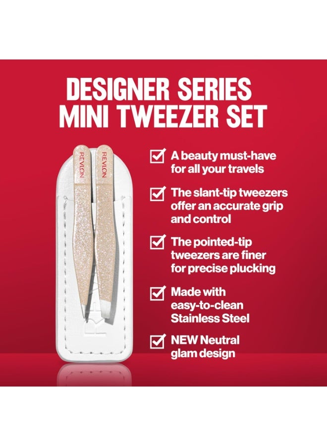 Revlon Designer Series Mini Tweezer Set, Hair Removal Tool Kit with Slant & Point Tips, Made with Stainless Steel, Stocking Stuffer for Women, 1 Count - Image 5