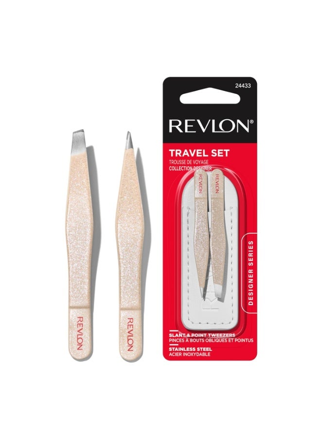 Revlon Designer Series Mini Tweezer Set, Hair Removal Tool Kit with Slant & Point Tips, Made with Stainless Steel, Stocking Stuffer for Women, 1 Count - Image 1