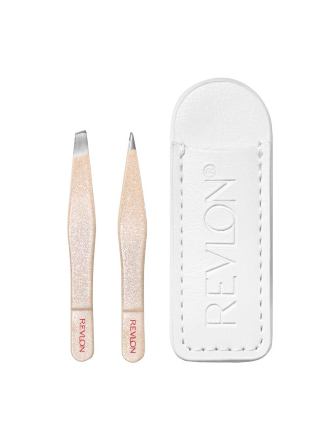 Revlon Designer Series Mini Tweezer Set, Hair Removal Tool Kit with Slant & Point Tips, Made with Stainless Steel, Stocking Stuffer for Women, 1 Count - Image 2