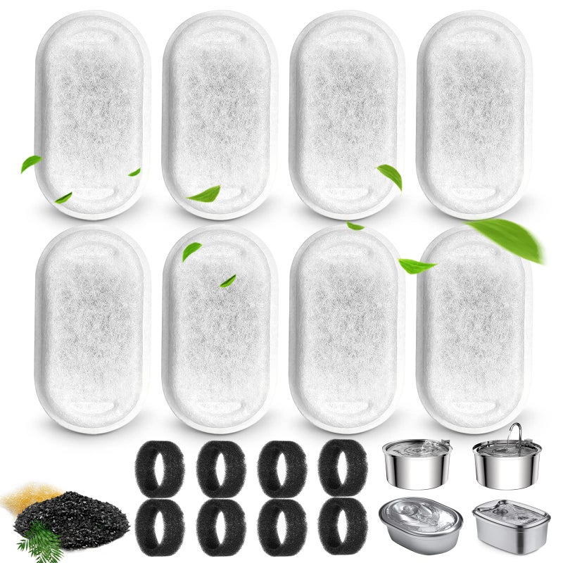 Petilog مرشحات نافورة مياه القطط لـ 10832L 67oz2L موزع مياه الحيوانات الأليفة من الفولاذ المقاوم للصدأ استبدال مرشح النافورة مع 8 إسفنجات 8 مرشحات 8 إسفنجات - Image 3