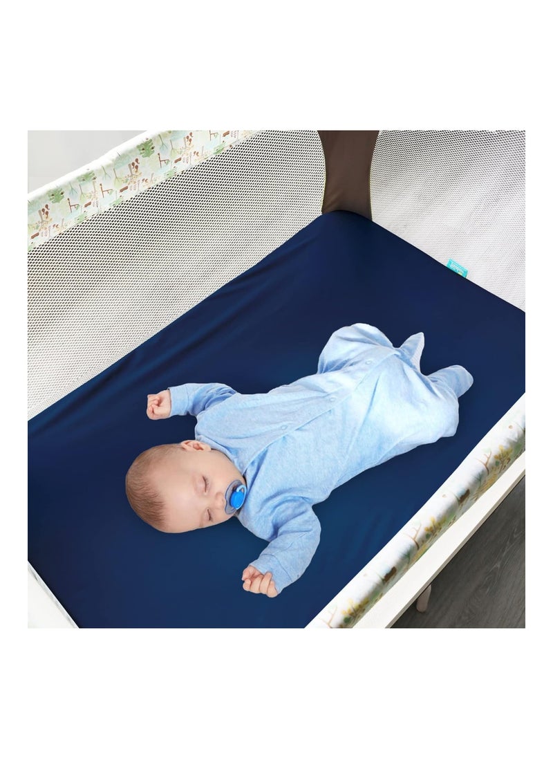 Biloban Pack Of 4 Pack And Play Sheets, 39" X 27" Inches, Grey And Navy  - Image 4
