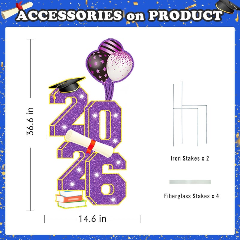 sewrung 2026 Graduation Decorations - 3.5FT Large Class 2026 Graduation Yard Sign Yard Decorations Congrats Graduation Lawn Signs 2026 Grad Yard Signs with Stakes for Outdoor Indoor Congrats Graduation Party Decoration Supplies - Image 2