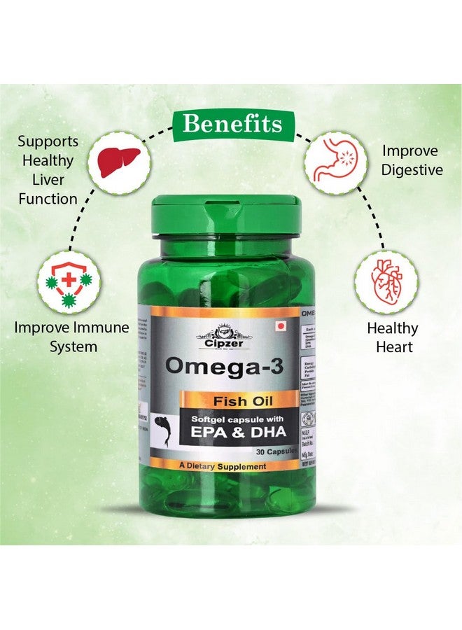 Cipzer Omega 3 fatty acid capsules deep fish oil capsules for Heart, Eyes, and Joints Health Omega 3 1000mg with 180 mg EPA & 120 mg DHA 30 Capsule - Image 2