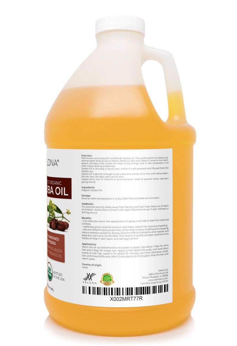 velona Jojoba Oil USDA Certified Organic - 64 Fl Oz | 100% Pure and Natural Carrier Oil| Golden, Unrefined, Cold Pressed, Hexane Free - Image 3
