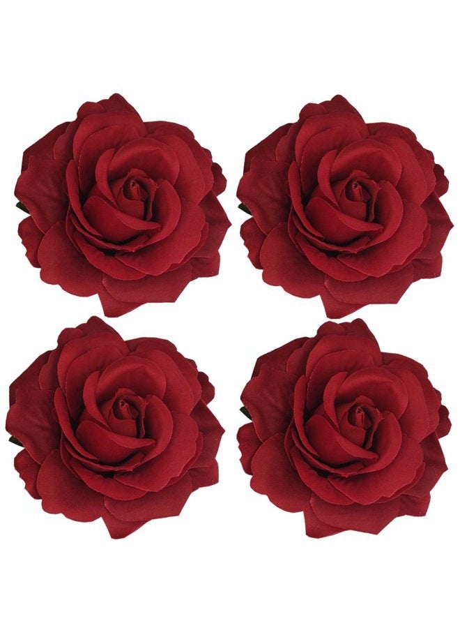 Sanrich La Homein Sanrich 4pcs/pack Fabric Rose Hair Flowers Clips Hairpin Brooch Hair Accessory Wedding Party Headpieces (red) - Image 1