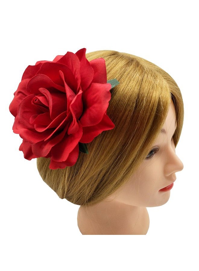 Sanrich La Homein Sanrich 4pcs/pack Fabric Rose Hair Flowers Clips Hairpin Brooch Hair Accessory Wedding Party Headpieces (red) - Image 4