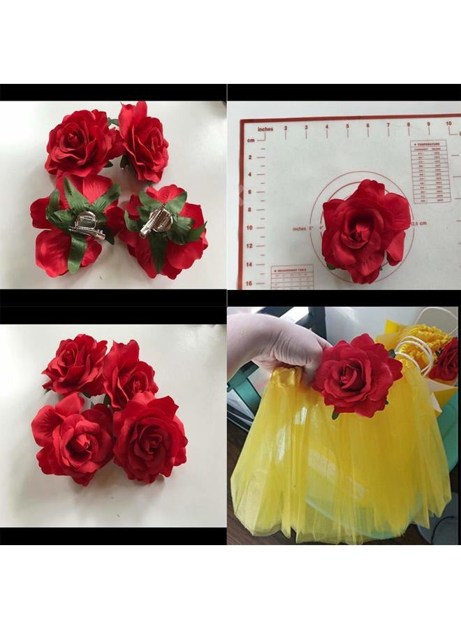 Sanrich La Homein Sanrich 4pcs/pack Fabric Rose Hair Flowers Clips Hairpin Brooch Hair Accessory Wedding Party Headpieces (red) - Image 5