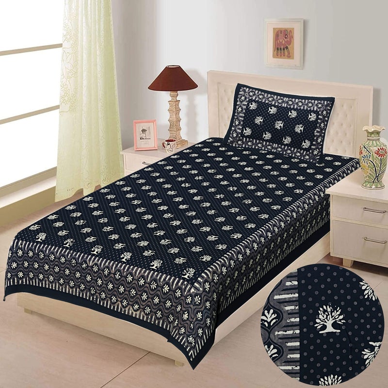 Braise Premium Dabu Print | 100% Pure Cotton | Single Bedsheet with 1 Pillow Cover (Dark Blue) - Image 5