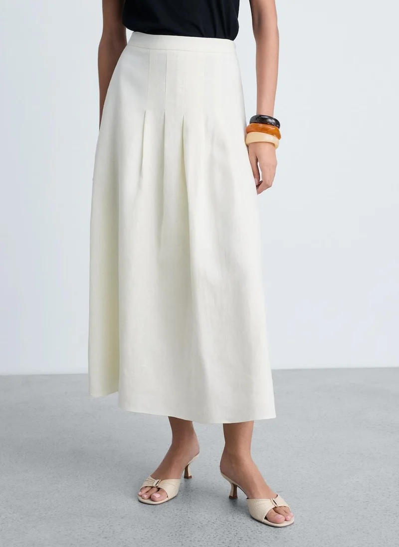 مانجو Long Linen Skirt With Darts