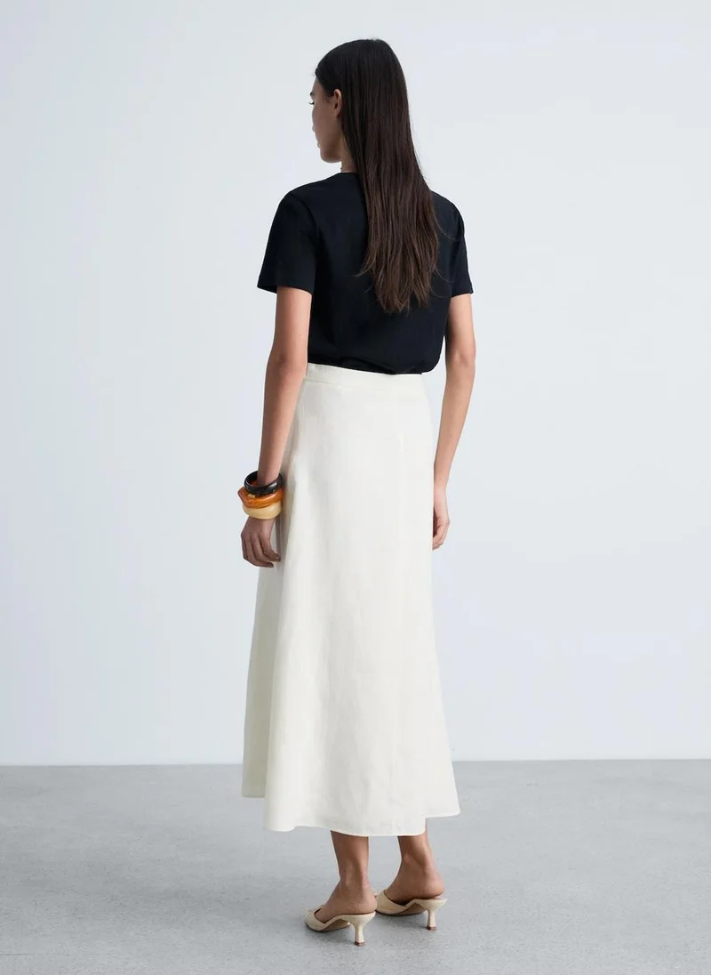 MANGO Long Linen Skirt With Darts