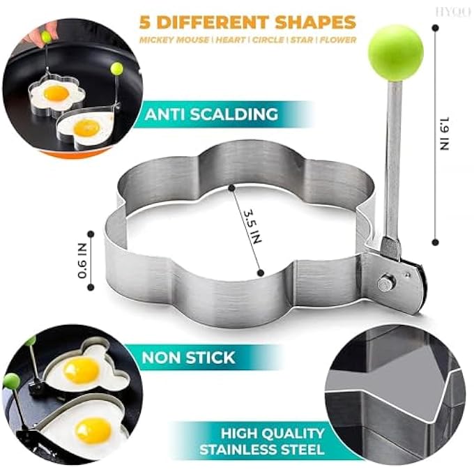FUIN Eggs Rings Nonstick Egg Rings Crumpet Ring Mold Shaper For English Muffins Pancake Cooking Griddle Portable Grill Accessories For Camping Indoor Breakfast Sandwich Burger 5Pcs - Image 3