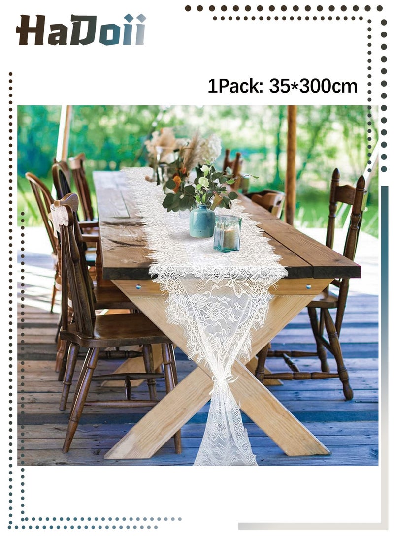 حَدُوي الدانتيل طاولة الجاري، مناسبة للزفاف ديكور عطلة حفل الاستقبال ديكور، منشفة طاولة شفافة، 35x300 سم - Image 1