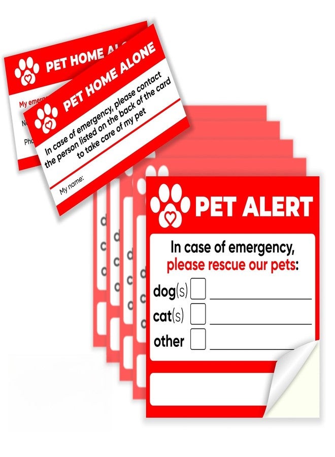 5 Pack Pet Alert Stickers - 4x4inch Self Adhesive Weatherproof UV Resistant Vinyl Sticker for Doors and Window with Wallet Card - Save My Pets in case of Emergency - Pets Home Alone