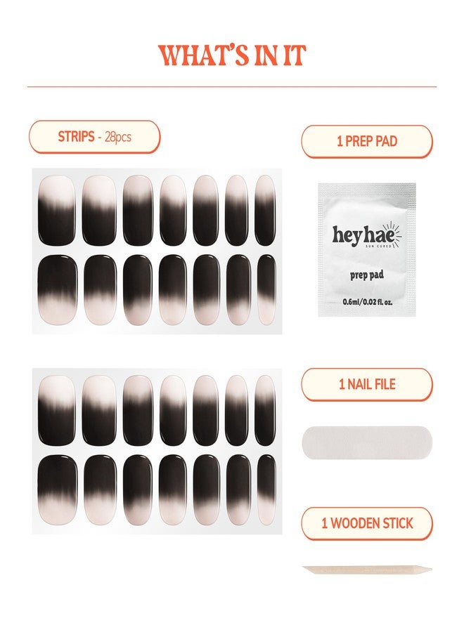 Heyhae Semi Cured Gel Nail Strips | Sun-Cured No LED Lamp Needed Easy Apply & Remove | Includes 28 strips, 1 Prep Pad, 1 Nail File & 1 Wooden Stick - Hey, Flash On Please - Image 3