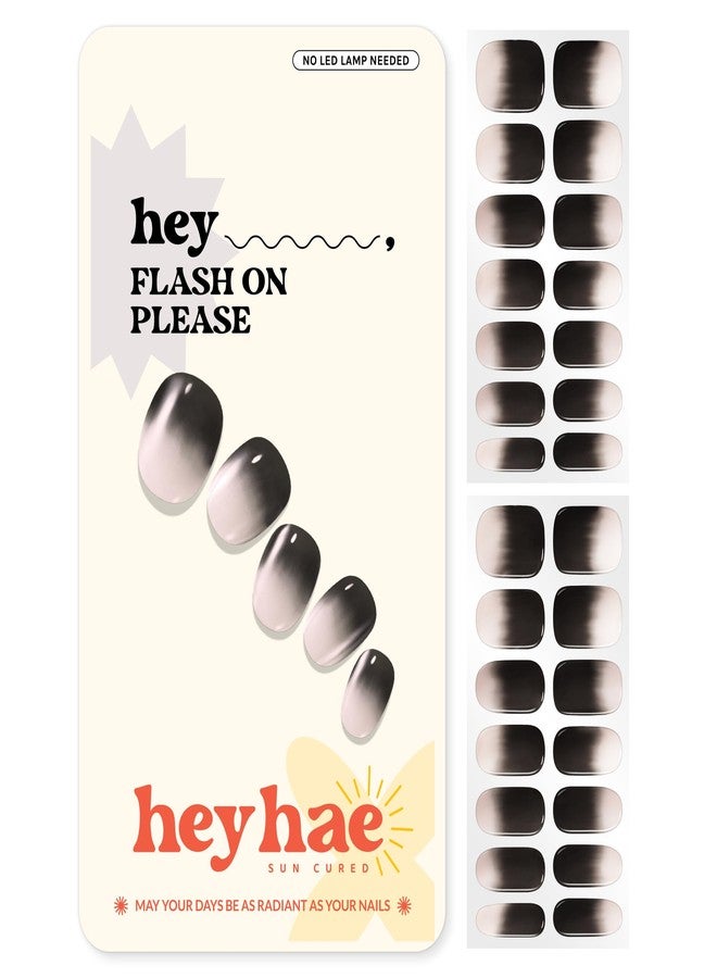 Heyhae Semi Cured Gel Nail Strips | Sun-Cured No LED Lamp Needed Easy Apply & Remove | Includes 28 strips, 1 Prep Pad, 1 Nail File & 1 Wooden Stick - Hey, Flash On Please - Image 1