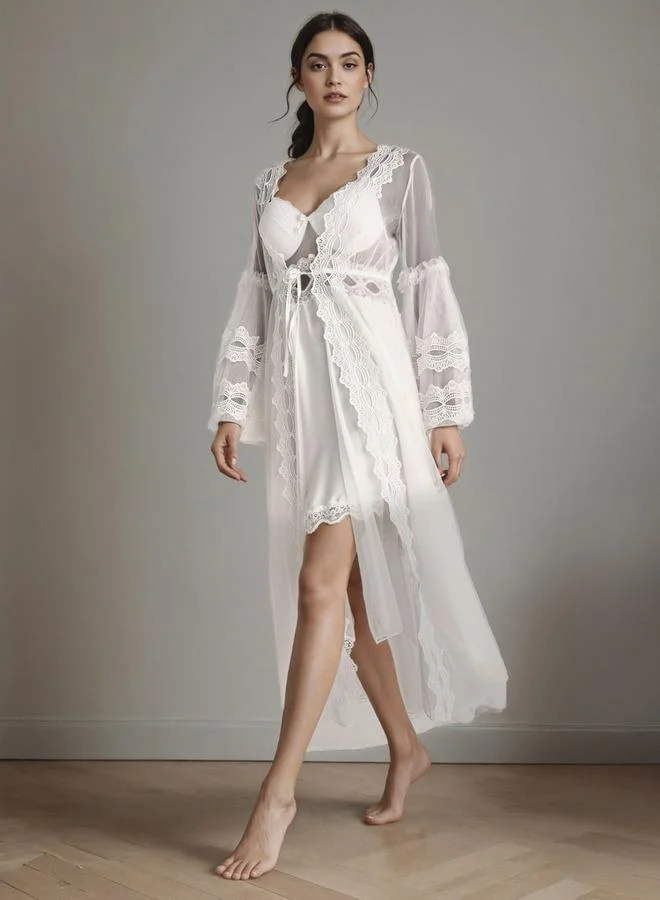 Splash FAV Lace Panel Bridal Night Dress with Robe