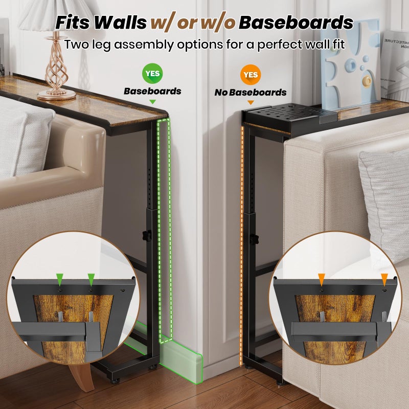 SENBOWE 5.9" Narrow Console Table with Outlet, 23.6-33.9in Height Adjustable Behind Couch Table Skinny, 39.4" Sofa Table Narrow Long for Living Room - Image 4