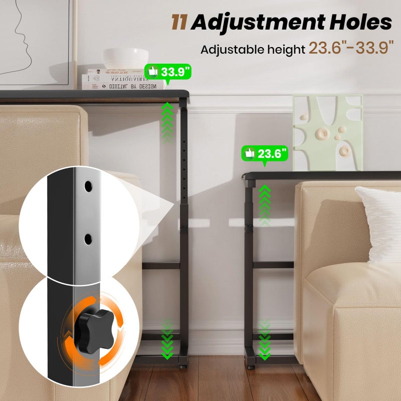 SENBOWE 5.9" Narrow Console Table with Outlet, 23.6-33.9in Height Adjustable Behind Couch Table Skinny, 39.4" Sofa Table Narrow Long for Living Room - Image 3