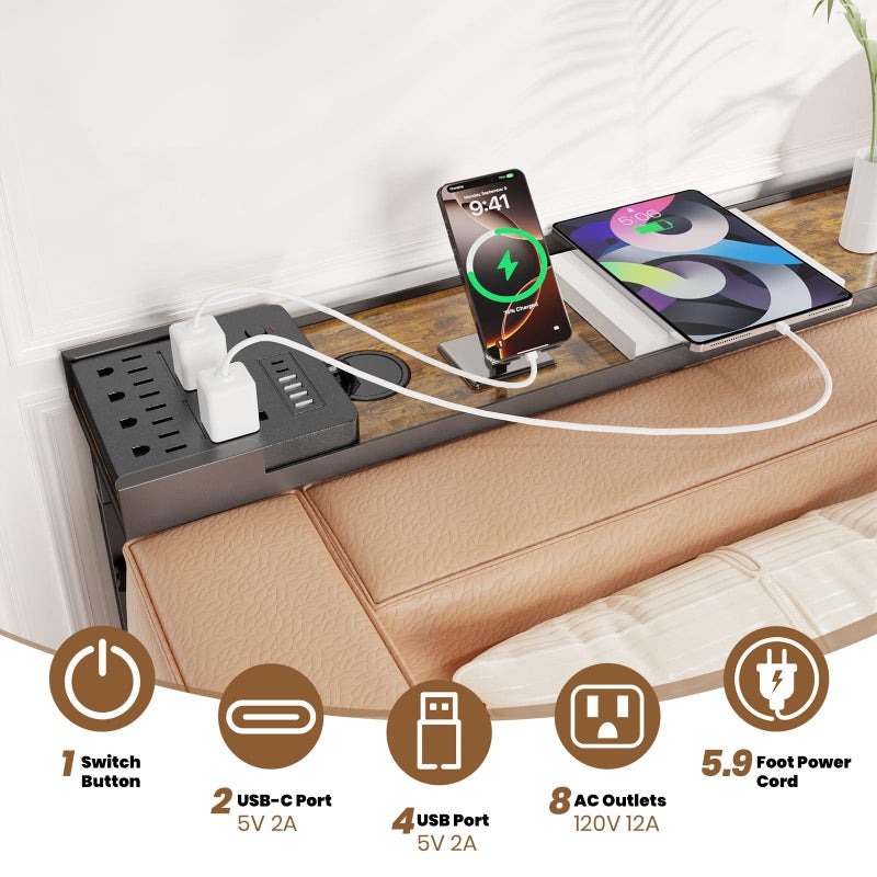 SENBOWE 5.9" Narrow Console Table with Outlet, 23.6-33.9in Height Adjustable Behind Couch Table Skinny, 39.4" Sofa Table Narrow Long for Living Room - Image 2