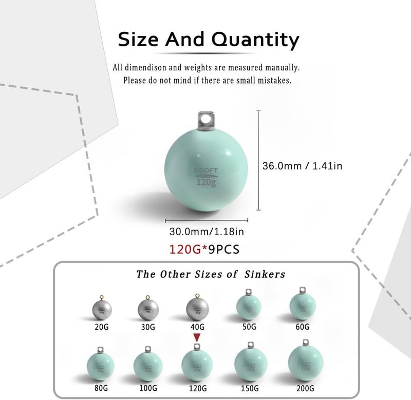 ECOFT Lead Free Fishing Weights Sinkers 20g-200g Coated Egg Sinkers Cannonball Weights Assorted Sizes Bag and Fishing Weights Assortment Box Non-Lead Fishing Weights Saltwater Freshwater - Image 2
