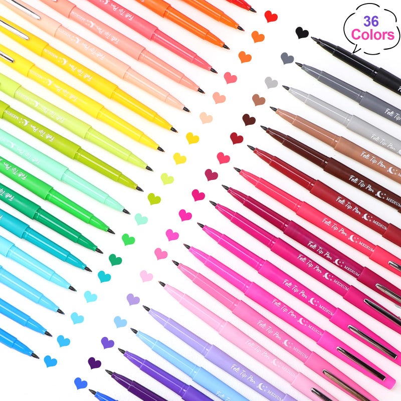 Fuyoooo 36 Pcs Felt Tip Pens 0.7mm Medium Point Colored Felt Tip Pens for Journaling Planner Writing Note-taking Art Office and School Supplies(Multicolor) - Image 2