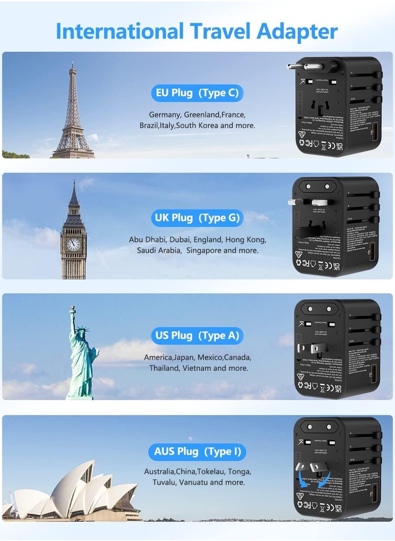 Prostyle 65W Universal Travel Adapter with Multi Sockets, 2 USB and 1 Type C Ports compatible for More than 150 countries - Black  - Image 4