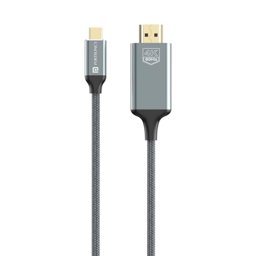Portronics Konnect Vision C 4K 60Hz Type C to HDMI Cable with 1.8M Cord Length, Nylon Braided, Gold Plated Connectors for Laptop, Mobile, iPad Pro, MacBook, Chromebook, TV, Monitor(Grey) - Image 1