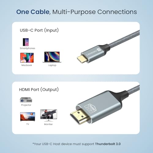 Portronics Konnect Vision C 4K 60Hz Type C to HDMI Cable with 1.8M Cord Length, Nylon Braided, Gold Plated Connectors for Laptop, Mobile, iPad Pro, MacBook, Chromebook, TV, Monitor(Grey) - Image 3