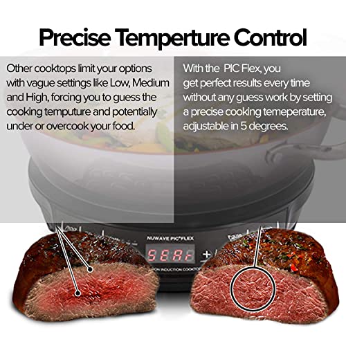 NUWAVE Flex Precision Induction Cooktop, 10.25” Shatter-Proof Ceramic Glass, 6.5” Heating Coil, 45 Temps from 100°F to 500°F, 3 Wattage Settings 600, 900 & 1300 Watts, 9” Duralon Ceramic Pan Included - Image 4