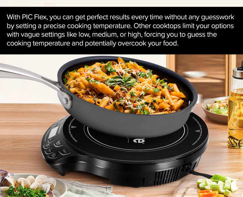 NUWAVE Flex Precision Induction Cooktop, 10.25” Shatter-Proof Ceramic Glass, 6.5” Heating Coil, 45 Temps from 100°F to 500°F, 3 Wattage Settings 600, 900 & 1300 Watts, 9” Duralon Ceramic Pan Included - Image 2