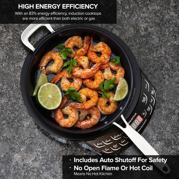 NUWAVE Flex Precision Induction Cooktop, 10.25” Shatter-Proof Ceramic Glass, 6.5” Heating Coil, 45 Temps from 100°F to 500°F, 3 Wattage Settings 600, 900 & 1300 Watts, 9” Duralon Ceramic Pan Included - Image 3
