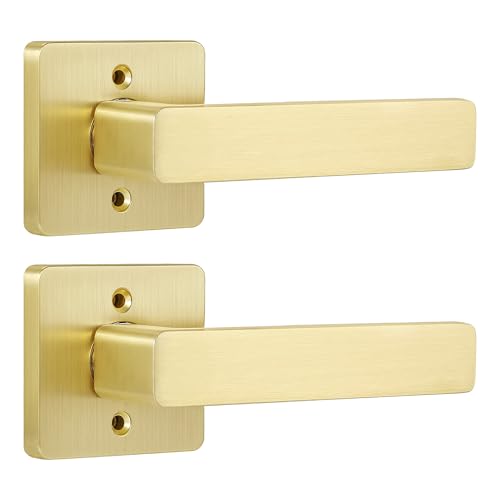 Leydebong 2 Pack Heavy Duty Dummy Door Handle Interior Lever Set, Single Sided Gold Door Knob for Interior Doors, Reversible for Right or Left Handles - Image 1