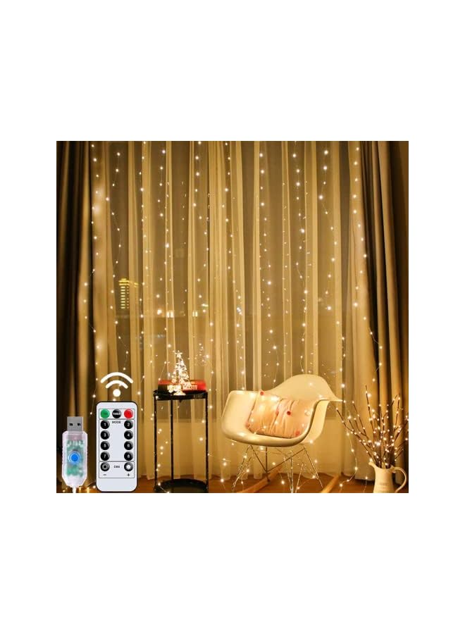 The Bros Curtain Lights, 300LED 3×3m Curtain String Lights with Remote, 8 Lighting Modes Dimmable Timer LED Curtain Lights, Fairy Lights with USB Powered for Bedroom, Party, Wedding, Home Decorations  - Image 2