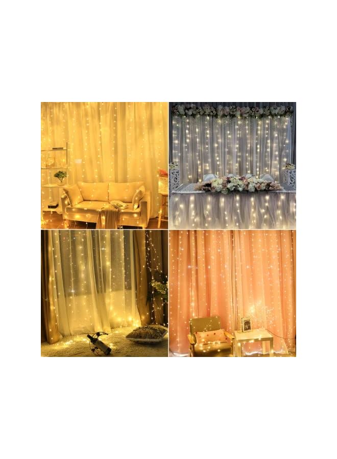 The Bros Curtain Lights, 300LED 3×3m Curtain String Lights with Remote, 8 Lighting Modes Dimmable Timer LED Curtain Lights, Fairy Lights with USB Powered for Bedroom, Party, Wedding, Home Decorations  - Image 4